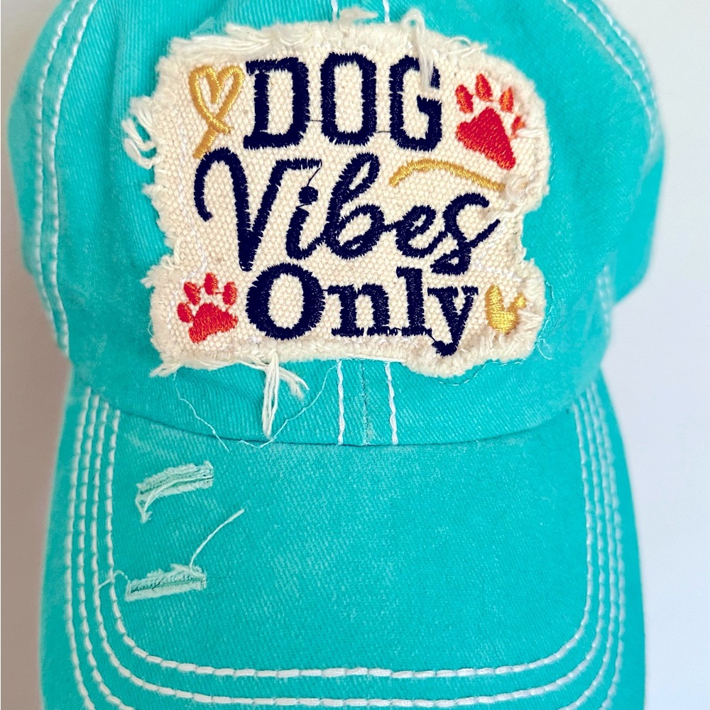 Vintage Style Distressed Dog Vibes Only Patch Women’s Hat w/ Pony Tail Spot
